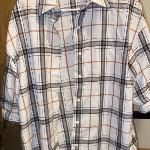 Men's White and Brown Plaid Shirt - Picture 1 of 3